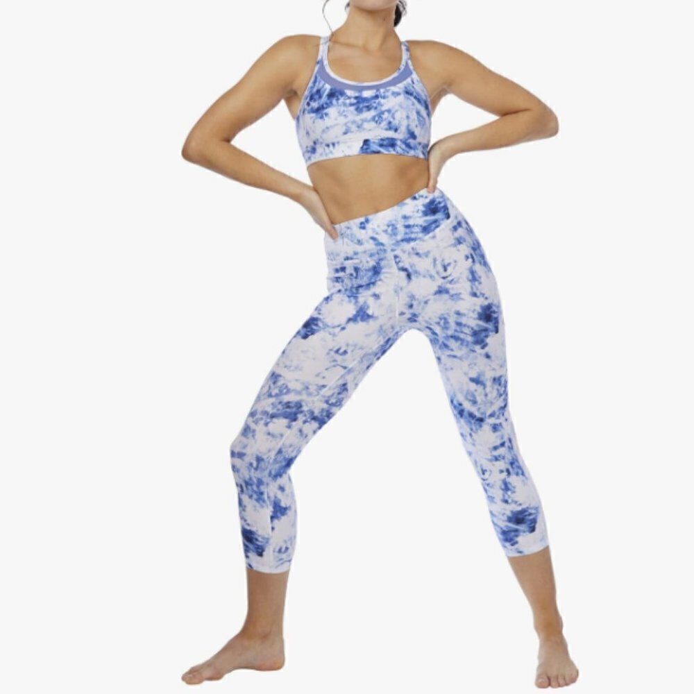 Juicy Couture Women's Essential Performance Crop Legging Blue Tie Dye XL